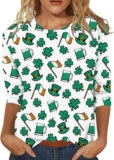St Patricks Day Shirt Women Fashion Casual Irish Clothing Summer Henley Shirts Crewneck Blouse Tee Flowy Pleated Tunic