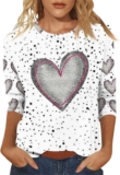 Women’s Valentine’s Day Shirts 3/4 Sleeve Crewneck Cute Shirts Casual Print Trendy Blouses Valentines Day Shirts Women