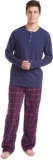 Cherokee Men’s Pajama Set, Long Sleeve Cotton Top & Micro Fleece Pants, Breathable Cozy Loungewear