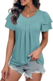 KTILG Women’s Summer Tops Ruffle Short Sleeve T Shirts Crewneck Pleated Front Blouse Casual