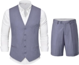 YND 2-Piece Men’s Linen Waistcoat Shorts, Lightweight Vest Pants, Casual Wedding Beach Summer Prom Homecoming Outfit