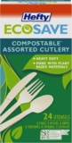 Hefty ECOSAVE Heavy Duty Assorted Cutlery, White, 24 Count, Pack of 8