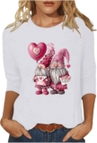Valentines Shirt for Women Casual Heart Print Graphic 3/4 Sleeve Oversized Blouse Tops Plus Size Crewneck Sweatshirts