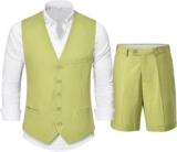 Hihawk Men’s 2-Piece Linen Vest Pants, Lightweight Waistcoat Shorts, Casual Wedding Beach Summer Prom Homecoming Outfit