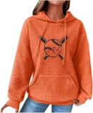 Womens Baseball Sweatshirt Long Sleeve Crewneck Drawstring Waffle Hoodies Pullover Loose Fit Casual Trendy Fall Sweaters