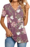 BISHUIGE Womens Henley Tunic Tops Button Up Tshirts Short Sleeve Vneck Casual Blouses