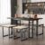 VECELO 43.3″ Farmhouse Dining Table Sets, Kitchen Table for 4 with 3 Seats & Wicker Seat Cushions,Metal Frame Space-Saving Adjustable Feets Coffee Table for Home Kitchen Dining, Pitch Black