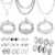 33 Pcs Silver Jewelry Set for Men Stainless Steel Band Ring Cuban Link Necklace Bracelet Hoop Stud Earrings Mens Jewelry Set