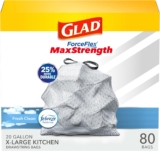Glad ForceFlex MaxStrength XL Kitchen Trash Bags, 20 Gal, Fresh Clean, 80 Ct (Package May Vary)