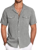 COOFANDY Men’s Linen Short Sleeve Button Down Shirt Casual Cuban Collar Summer Beach Shirts Vacation Essentials