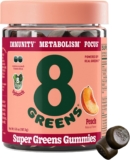 8Greens Supergreens Gummies | Super Greens Powder Superfood Gummy for Metabolism, Immunity & Focus, Digestive Health Enzymes, Organic: Chlorella, Spirulina, Aloe Vera, Peach Flavor, 50 Count