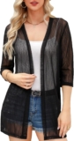 iClosam Women Casual 3/4 Sleeve Sheer Open Front Cardigan Sweater Kimono