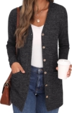 GRECERELLE Women’s Long Sleeve Open Front Cardigan Button Down Ribbed Lightweight Knit Outerwear with Pocket