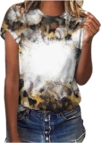 Womens Leopard Sublimation T Shirts Crew Neck Casual Blouses Funny Cute Clothes Faux Bleached Tee Novelty Tees