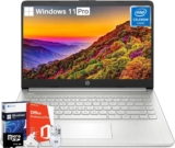 HP 14 Inch Laptop Computer – Windows 11 Pro, Intel Quad-Core CPU, 16 GB RAM, 416 GB Storage(128 GB eMMC+256 GB SD Card + 32 GB UFD), 14″ Anti-Glare, Office Pro Lifetime License, Patented Mouse