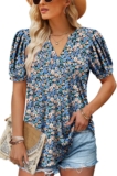 ROSELINLIN Womens Short Sleeve Shirts Summer Floral Tunic Tops