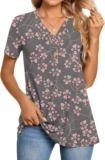 BISHUIGE Womens Henley Tunic Tops Button Up Tshirts Short Sleeve Vneck Casual Blouses