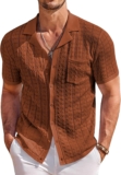 COOFANDY Men’s Knit Button Down Shirt Short Sleeve Vintage Polo Shirts Summer Casual Beach Tops
