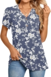 BISHUIGE Womens Henley Tunic Tops Button Up T-Shirts Petal Sleeve V-Neck Casual Blouses