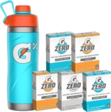 Bundle of Gatorade Gx Stainless Steel Bottle, Neon Blue, 32oz and Gatorade Zero Powder Variety Pack, Pack of 40