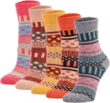 YZKKE 5Pack Womens Vintage Winter Soft Warm Thick Cold Knit Wool Crew Socks, Multicolor, free size