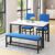 4-Piece Dining Table Set for 4, 47.24-Inch Kitchen Table with Upholstered Velvet Bench & Chairs, Space-Saving Modern Faux Marble Dining Room Table Set for Small Spaces (Blue)
