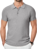JMIERR Mens Knit Polo Shirts Button Up Textured T Shirts Casual Solid Color Slim Fit Short Sleeve Summer Golf Tee Shirt