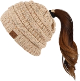 C.C Ribbed Confetti Knit Beanie Tail Hat for Adult (MB-33)